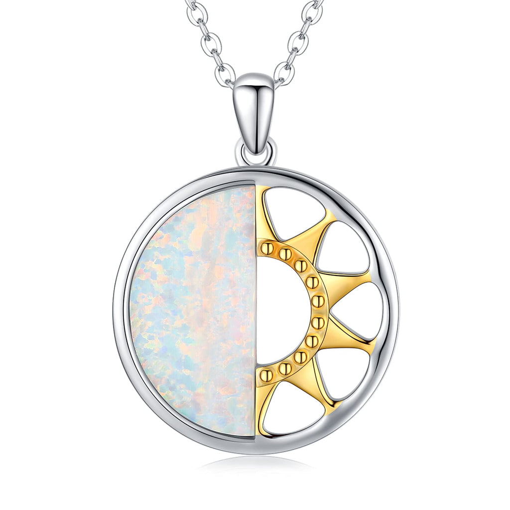 [Australia] - KINGWHYTE Sun and Moon Necklace 925 Sterling Silver Opal Sun Moon Pendant Necklace Jewelry Gifts for Woman Girlfriend Daughter 