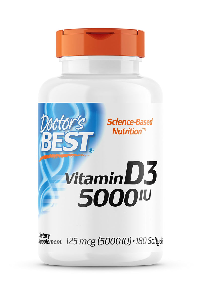 [Australia] - Doctor's Best, Vitamin D3, 5,000IU, High dose, Depot Weekly dose, 180 Soft Capsules, Laboratory Tested, SOYA-Free, Gluten-Free, Non-GMO 180 count (Pack of 1) 