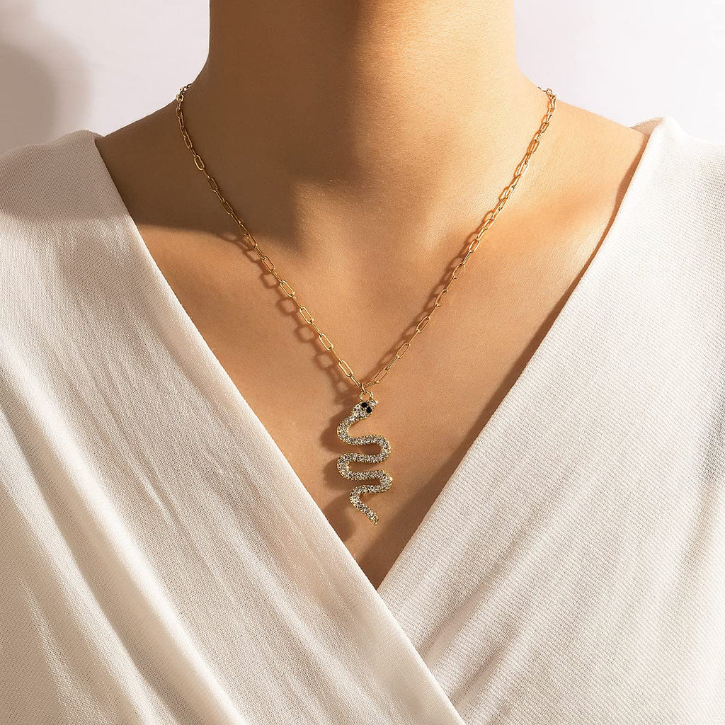 [Australia] - Sttiafay Vintage Rhinestone Necklace Choker Personality Golden Snake Penandnt Necklace Jewelry Women and Teen Girls (Simple layer) Simple layer 