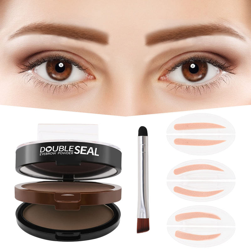 [Australia] - Boobeen Eyebrow Powder Set Brow Stamp Powder - One Second Make Up Nature Brow with Shape Seals Eyebrow Powder Pencil Dark Brown and Brown 