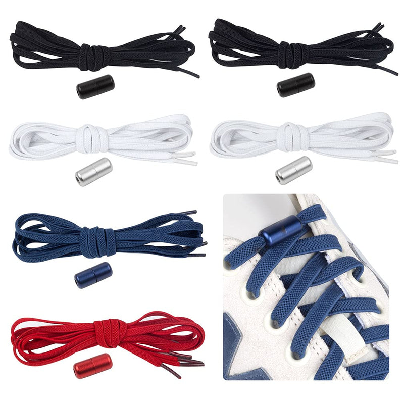 [Australia] - Feibmir 6 Pairs No Tie Elastic Shoelaces, Universal Shoe Laces for Kids and Adults,Tieless Flat Shoelaces for Running Shoes with Metal Lock flat-shaped 
