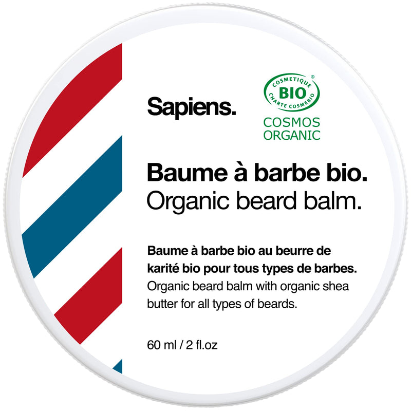 [Australia] - Beard Balm for Men 60ml Sapiens Barber Shop - Organic Certified by Ecocert - Beard and Moustache Wax with Shea Butter and Castor Oil - Moisturising and Structuring Beard Care Balm - Made in France 