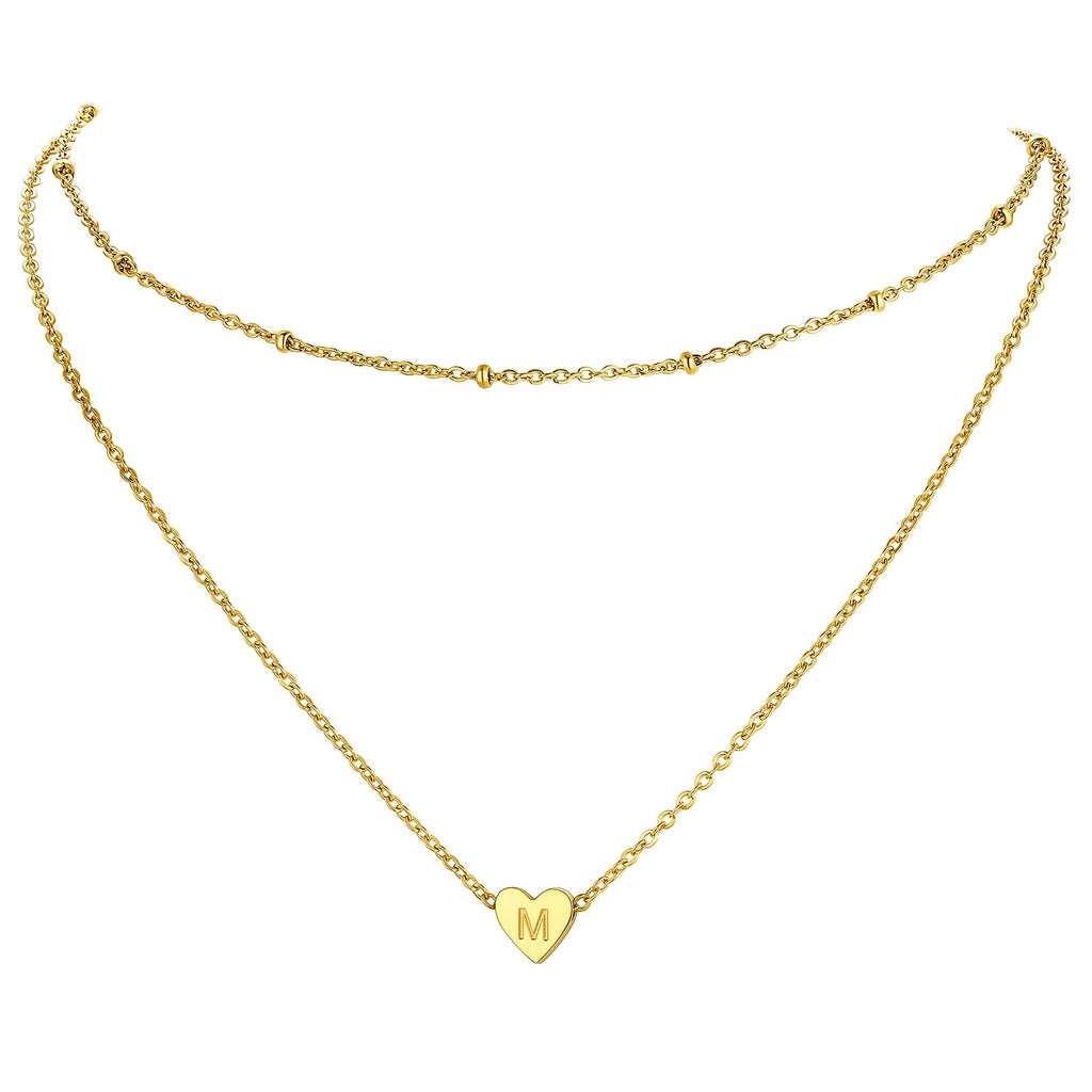 [Australia] - PROSTEEL Women Necklace, Laying Initial Heart Choker Chain-Gold Plated (Send Gift Box) M-gold plated 