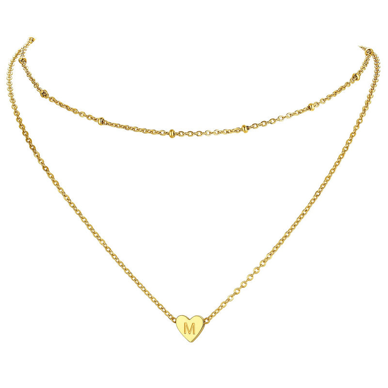 [Australia] - PROSTEEL Women Necklace, Laying Initial Heart Choker Chain-Gold Plated (Send Gift Box) M-gold plated 
