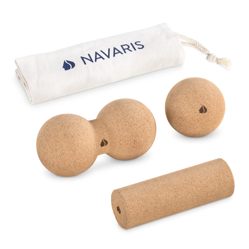 [Australia] - Navaris Cork Massage Set - Rollers for Back and Muscles - Different Sets Available with Choice of Shapes Like Peanut Roller, Massage Ball, Mini Roller Ball + Peanut + Roller 