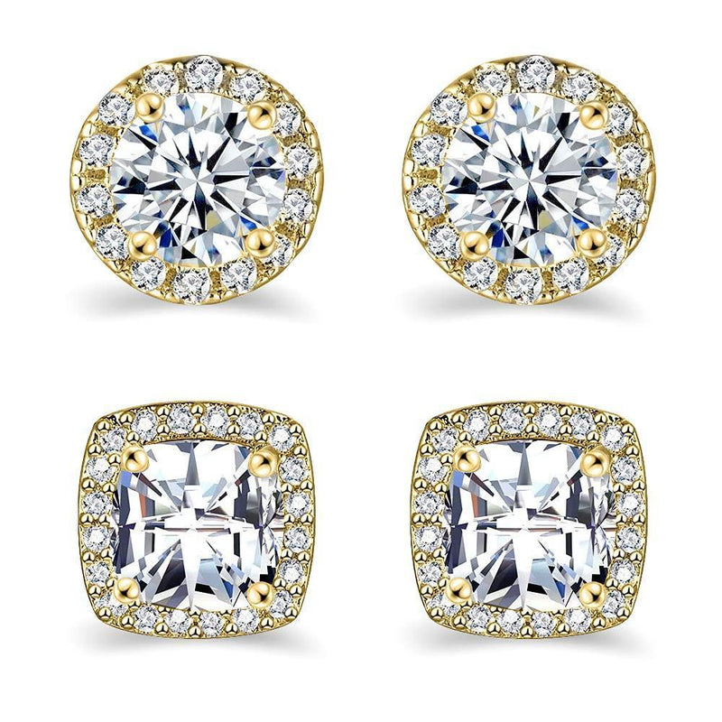 [Australia] - 18K Gold Plated Cubic Zirconia Stud Earrings, Hypoallergenic Simulated Diamond Earrings for Women Men 