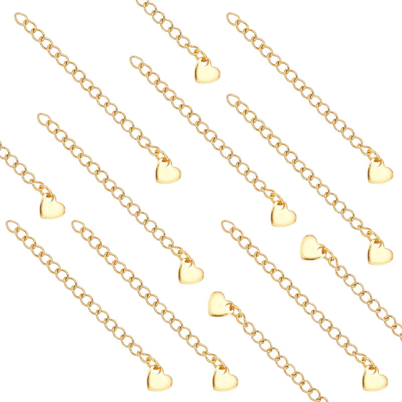 [Australia] - UNICRAFTALE about 30pcs 60mm Golden Hypoallergenic Chain Extension, with heart Charms, Stainless Steel Chain Extender for Jewelry Making Supplies Golden- Heart - 30pcs 