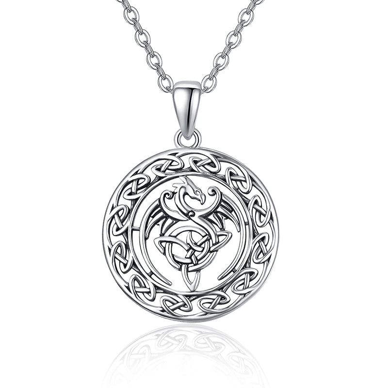 [Australia] - Dragon Necklace 925 Sterling Sliver White Gold Celtic Animal Necklace Dragon Gifts Celtic Jewellery Women Men 