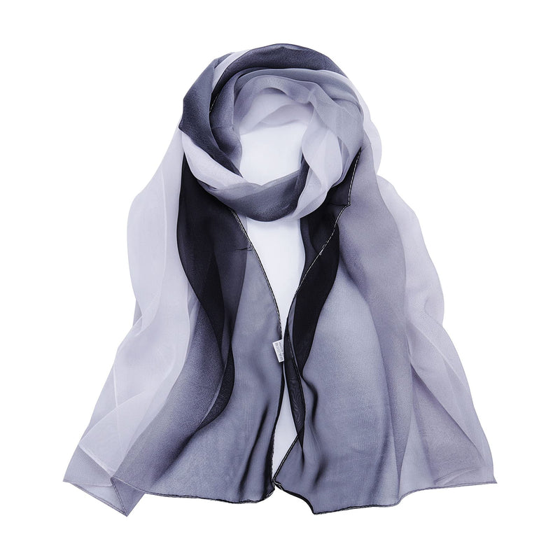 [Australia] - BLURBE Ladies Scarf- Women Silk Chiffon Scarf, Ombre Georgette Elegant Long Lightweight Soft Shawl Wrap Stole Fashion Scarves for Women Best Gift, 160 × 50CM Black 