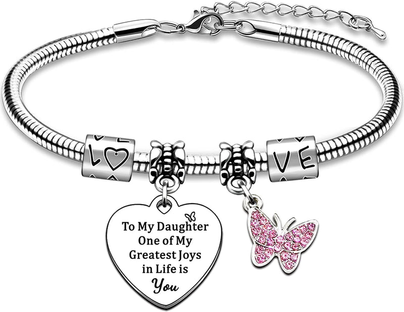 [Australia] - AMZQ Daughter Bracelet Gifts Bule Crystal Butterfly Gift from Mun Dad Daughter Birthday Gifts Christmas Presents-One of My Greatest Joys In Life Is You 