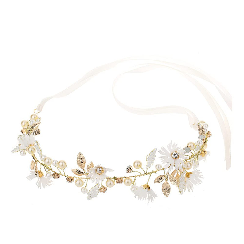 [Australia] - Yisika Wedding Hair Accessories,Garland Hair Accessories,Rhinestone Flower Headband Suitable for Weddings, Dance Parties, Homecoming, Garden Receptions, Anniversaries, Formal Parties(White) 