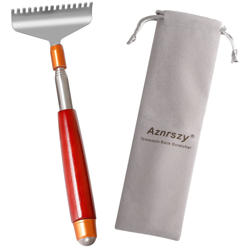 [Australia] - Large Back Scratcher Extendable, Aznrszy for Men Women Adults Long 24Inch with Wooden Handle Massage Roller, Extra Wide 15-Teeth Claw Sturdy Steel Hand Massagers, Dark-red L-24'' 