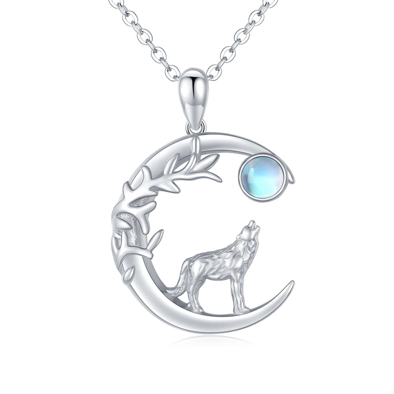 [Australia] - Wolf Necklace 925 Sterling Silver Crescent Moon Moonstone Necklace Teen Wolf Necklace Jewellery Gifts for Girls Women 