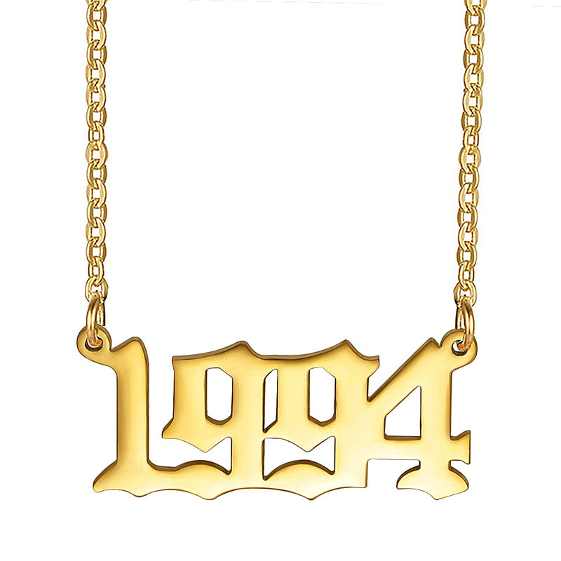 [Australia] - Chamqueen Vintage Number Necklace Gold Stainless Steel Necklace Symbolic Meaning Jewelry for Women Girls 1994 