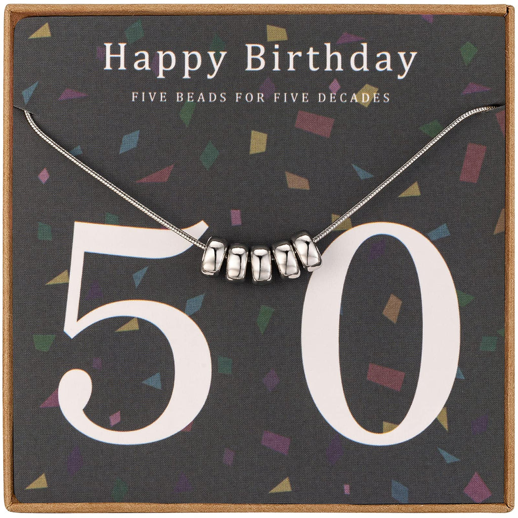 [Australia] - 50th Birthday Gifts for Women Turning 50 Gifts for Her Sterling Silver Five Beads for Five Decades Jewellery 