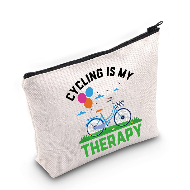 [Australia] - LEVLO Funny Cycling Cosmetic Make Up Bag Mountain Biker Gift Cycling Is My Therapy Makeup Zipper Pouch Bag For Cycling Enthusiast Cyclist, Cycling Is My Therap, 