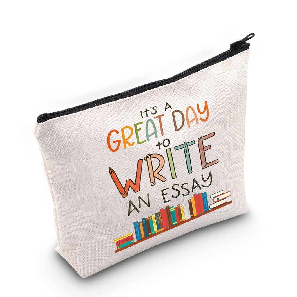 [Australia] - LEVLO Author Writer Cosmetic Make Up Bag Novelist Gift It's A Great Day To Write An Essay Makeup Zipper Pouch Bag Writers Merchandise, Write An Essay, 