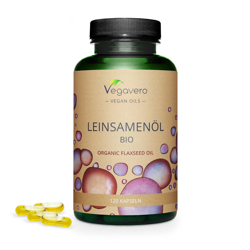 [Australia] - Organic Flaxseed Oil Capsules Vegavero® | 120 Vegan GreenCaps® | 90% Omega 3-6-9 ALA | Cold-Pressed Quality 