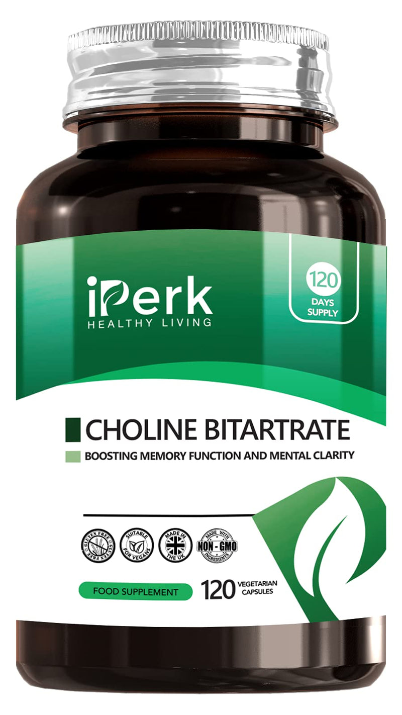 [Australia] - Choline Bitartrate Supplement 700mg 120 Capsule Nootropics Supplement Non-GMO, Suitable for Vegetarians & Manufactured in The UK 