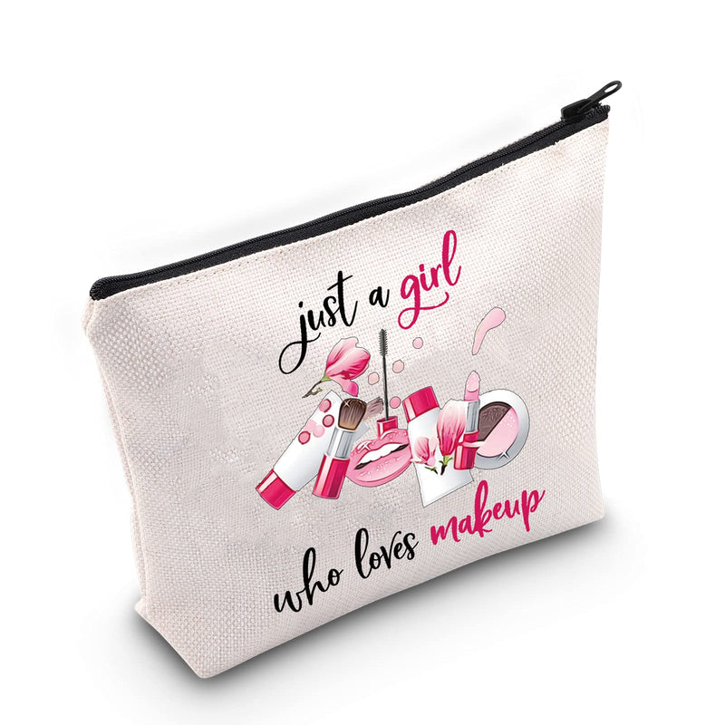 [Australia] - LEVLO Funny Makeup Artist Cosmetic Make up Bag Cosmetologists Inspired Gift Just A Girl Who loves Makeup Makeup Zipper Pouch Bag For Women Girls, Who loves Makeup, 