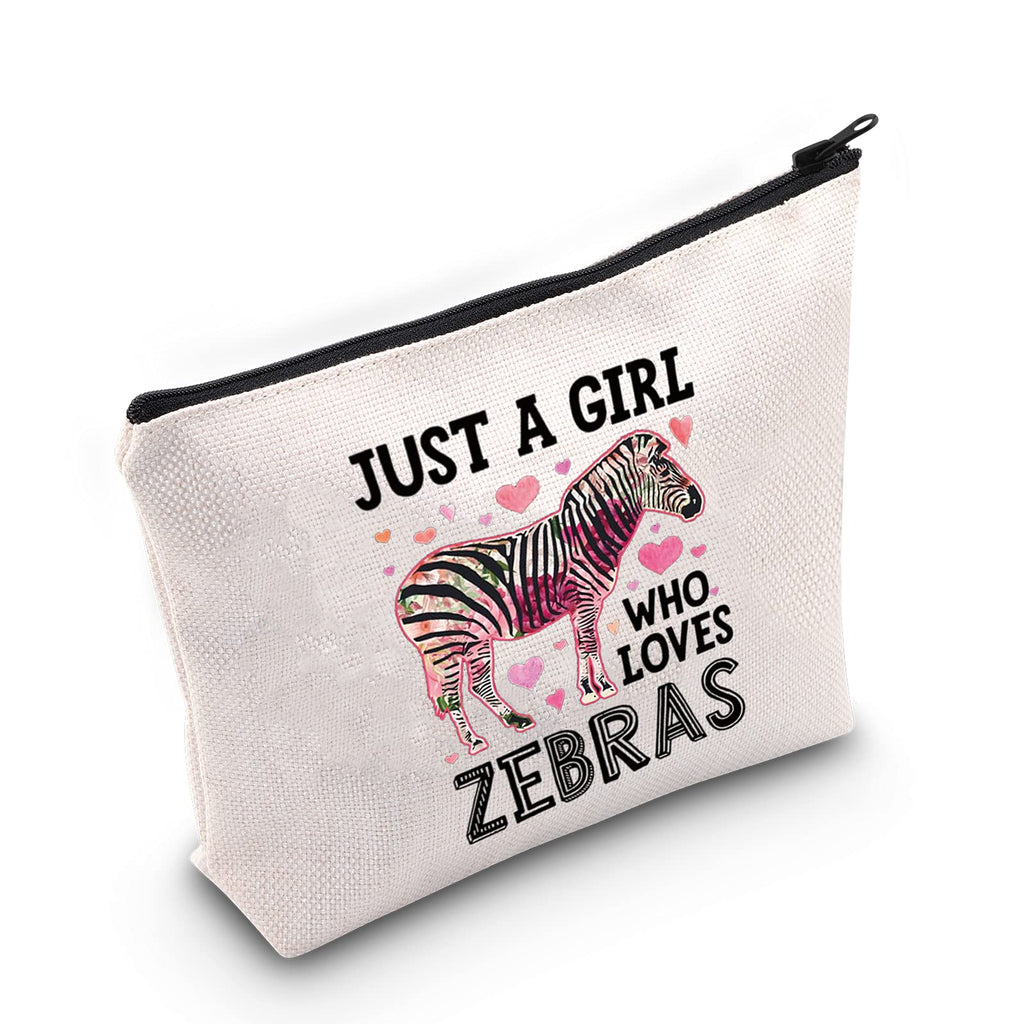[Australia] - LEVLO Funny Zebra Cosmetic Make up Bag Zebra Lover Inspired Gift Just A Girl Who loves Zebras Makeup Zipper Pouch Bag For Animal Lover, Who loves Zebras, 
