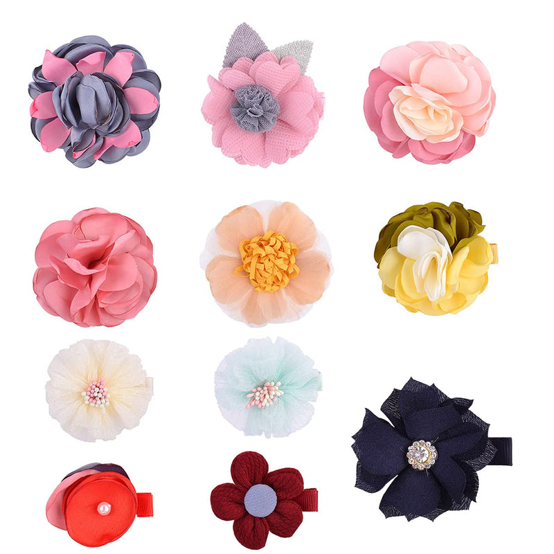 [Australia] - Baby Girl Hair Clips Flowers Bow Handmade Hair Accessories for Newborn Infant Toddler Kids Fine Hair Infant Barrettes 11pcs 