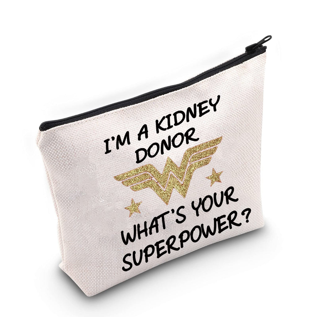 [Australia] - LEVLO Organ Donation Awareness Cosmetic Make Up Bag Organ Donor Gift I'm A Kidney Donor What's Your Superpower Makeup Zipper Pouch Bag Appreciation Gift, A Kidney Donor, 