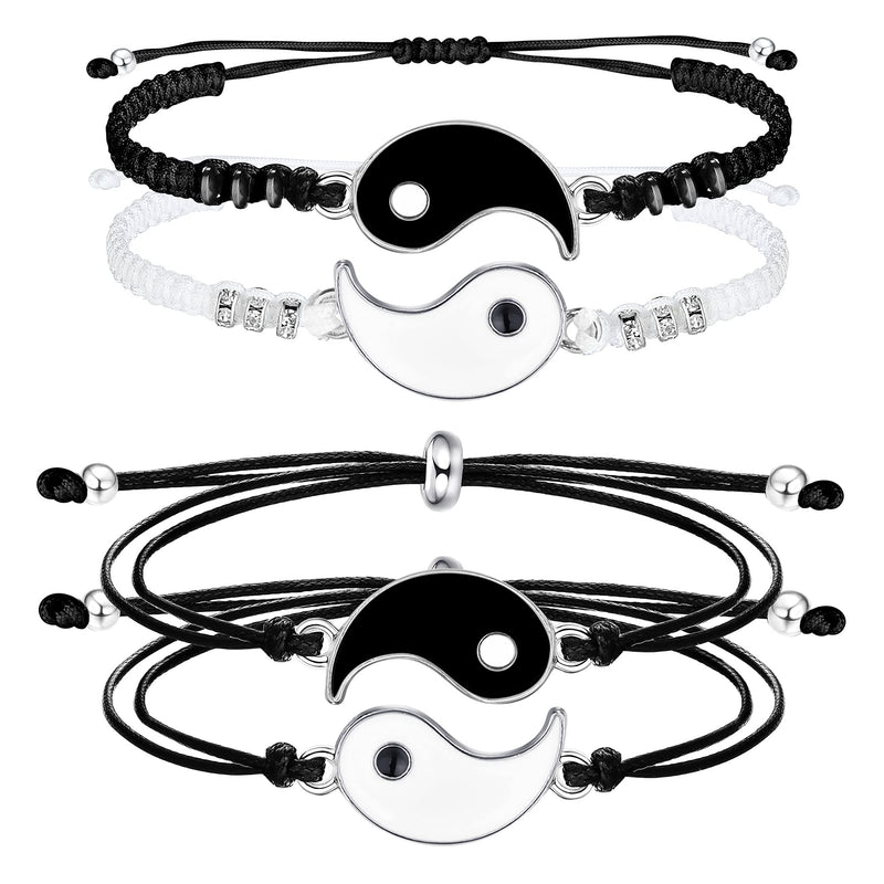 [Australia] - LOLIAS 2 Pairs Yin Yang Adjustable Leather Cord Bracelet Braided Bracelets Set for BFF Bracelets Friendship Relationship Couple Best Friend Bracelets with Gift Card 