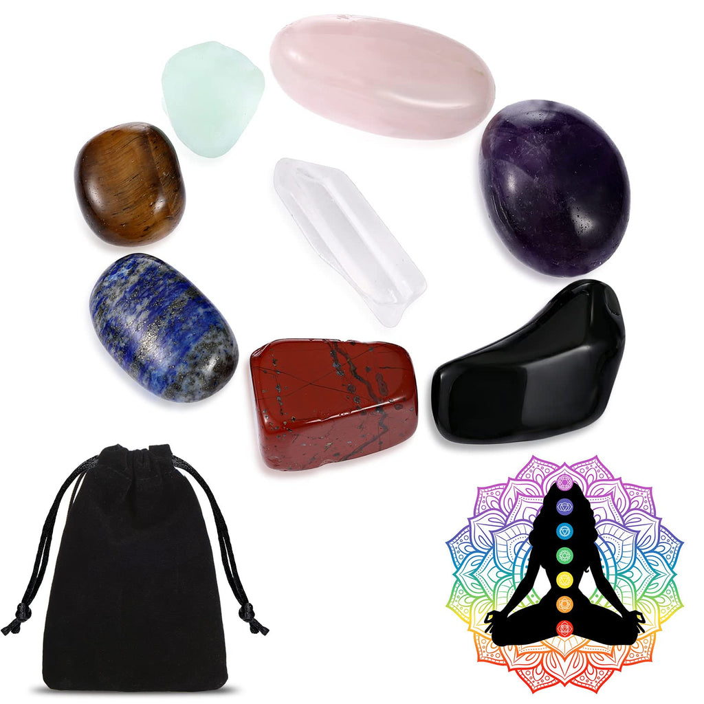 [Australia] - Yaomiao 9 Pieces Healing Crystals Set Tumbled Natural Stones Healing Crystal Stones Mini Tumbled Stones with A Black Carry Bag for Balancing Mediation Grounding Favors 