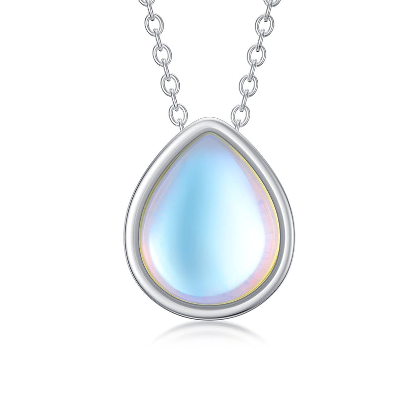 [Australia] - Water Drop Shaped Rainbow Moonstone Necklace August Birthstone Sterling Silver Pendant for Women Girls 