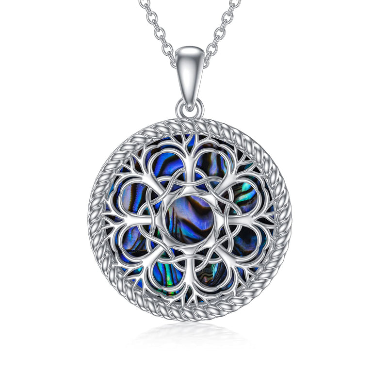 [Australia] - Flowers of Life Abalone Shell Necklace Tree of Life Pendant Necklace Sterling Silver Jewelry Gifts for Women 