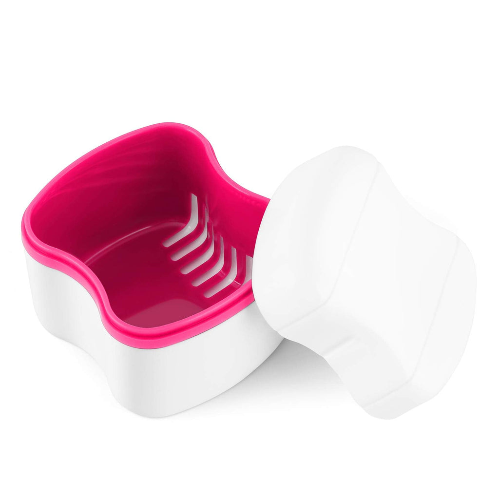 [Australia] - Annhua Dental Retainer Case with Flushable Basket，Denture Boxes Denture Storage Container for Soaking and Cleaning Dentures, Home & Travel Use（Pink) Pink 