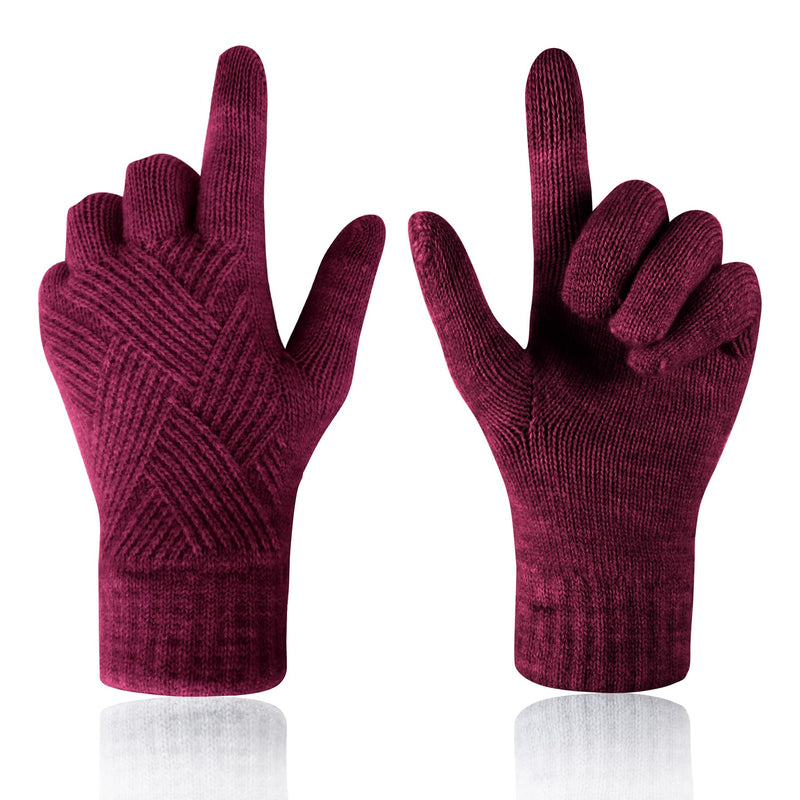 [Australia] - Women Touch Screen Gloves - Winter Thermal Knitted Gloves Thickened Non-slip Touchscreen Gloves Smartphone Outdoor Sport for Ladies and Men Jujube Red 