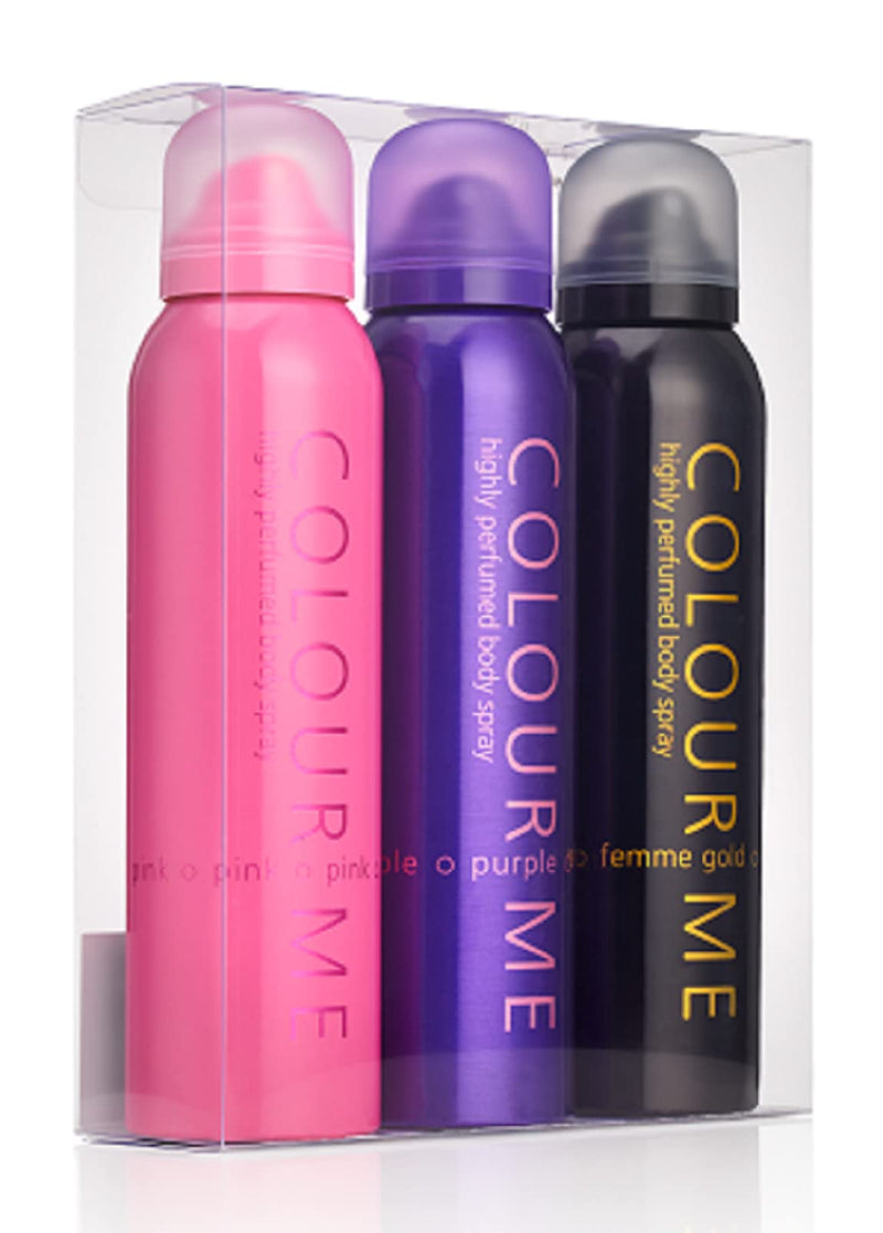 [Australia] - COLOUR ME Pink/Purple/Gold Femme - Triple Pack, Fragrance for Women, 3 x 150ml Body Spray, by Milton-Lloyd 3x150ml 