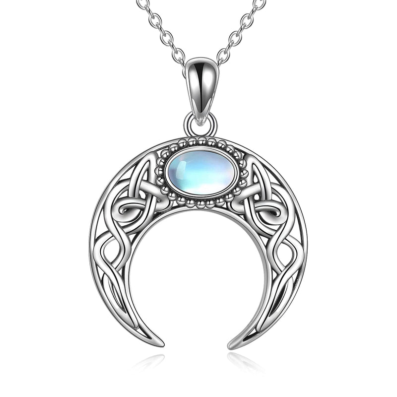 [Australia] - VENACOLY Celtic Moon Necklace Sterling Silver Moonstone Pendant Cresent Moon Jewellery Necklace for Women Teen Girls 