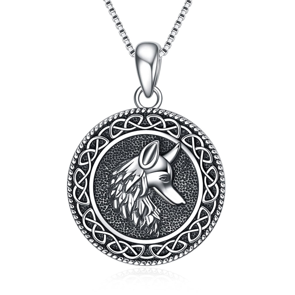 [Australia] - Wolf Necklace Sterling Silver Celtic Knot Wolf Head Pendant Necklace Jewellery Gifts for Women Girls Silver wolf necklace 