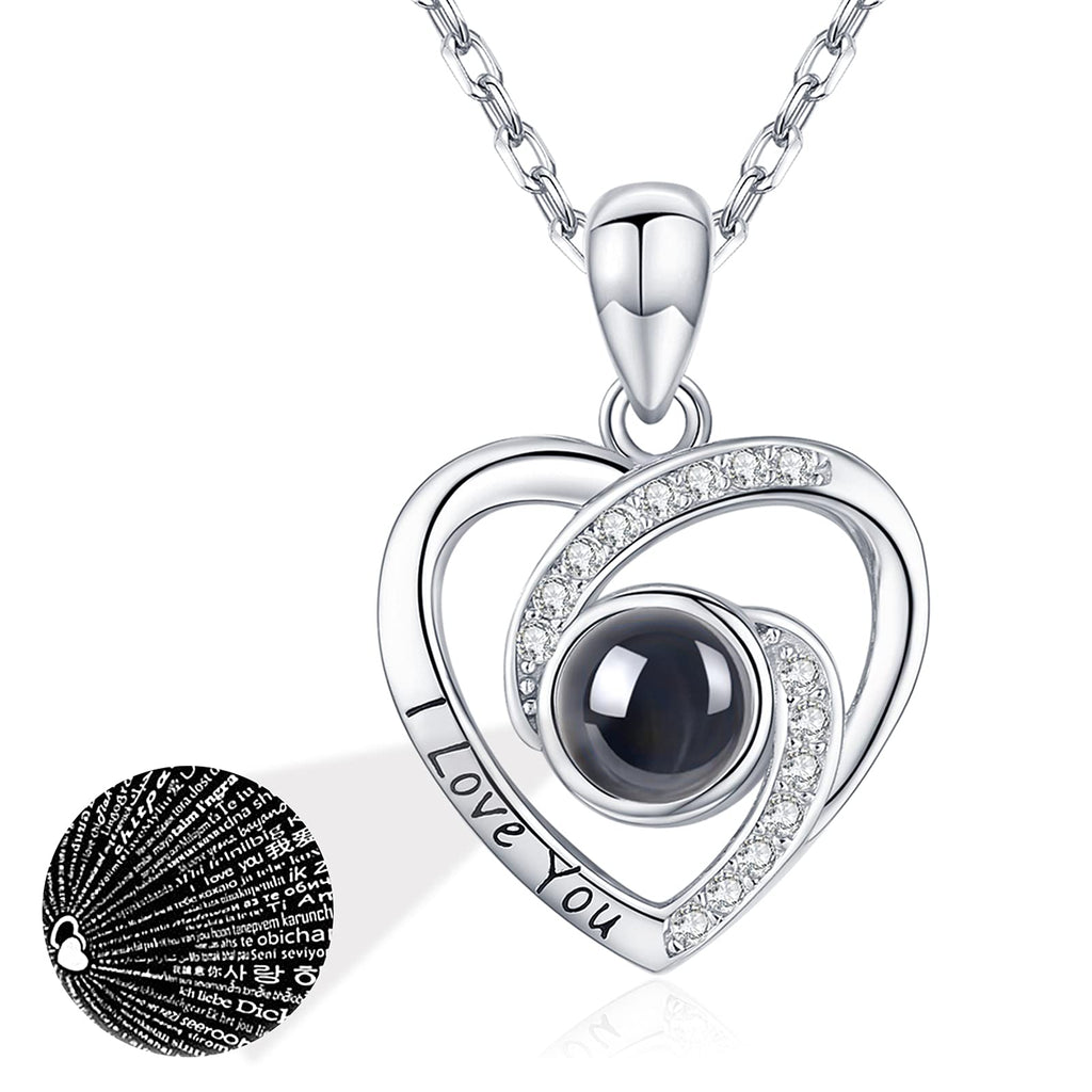 [Australia] - I Love You Necklace 925 Sterling Silver 100 Languages Projection Necklace Pendant Jewelry Gift for Mother Women Wife Birthday Anniversary Christmas Mothers Day Necklace 