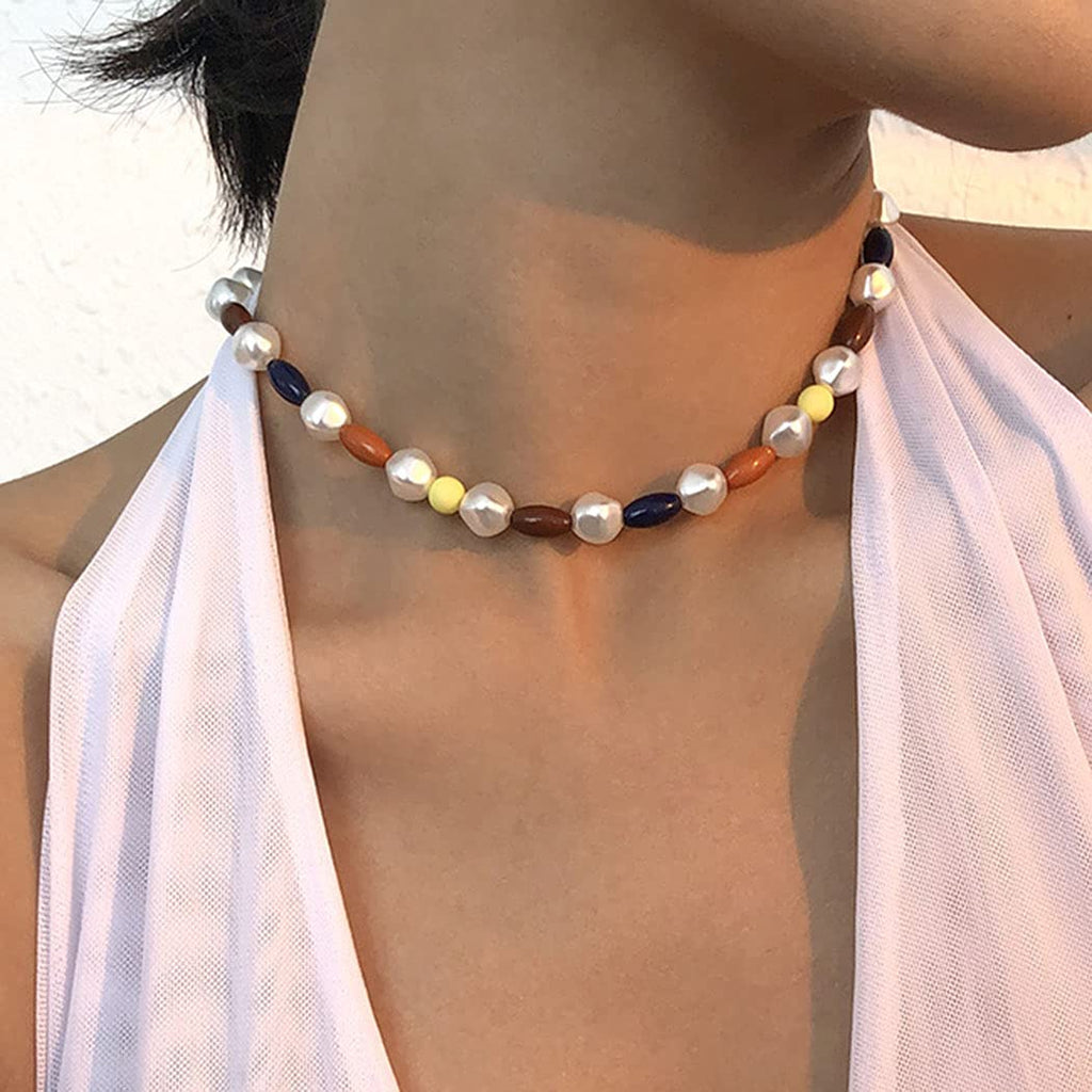 [Australia] - Ushiny Vintage Pearl Choker Necklaces Colorful Beaded Necklaces Boho Necklace Accessories for Women and Girls Multi-colored 2 