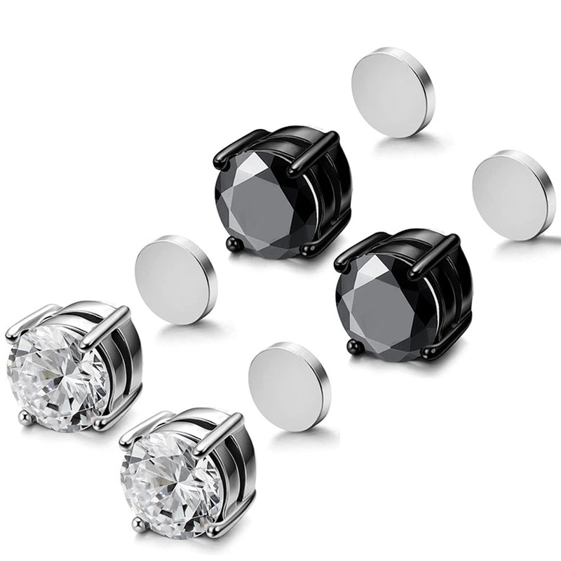 [Australia] - Zeayebsr 2 Pairs Stainless Steel Magnetic Stud Earrings for Men Women No Piercing Clip on CZ Earrings5-8mm 