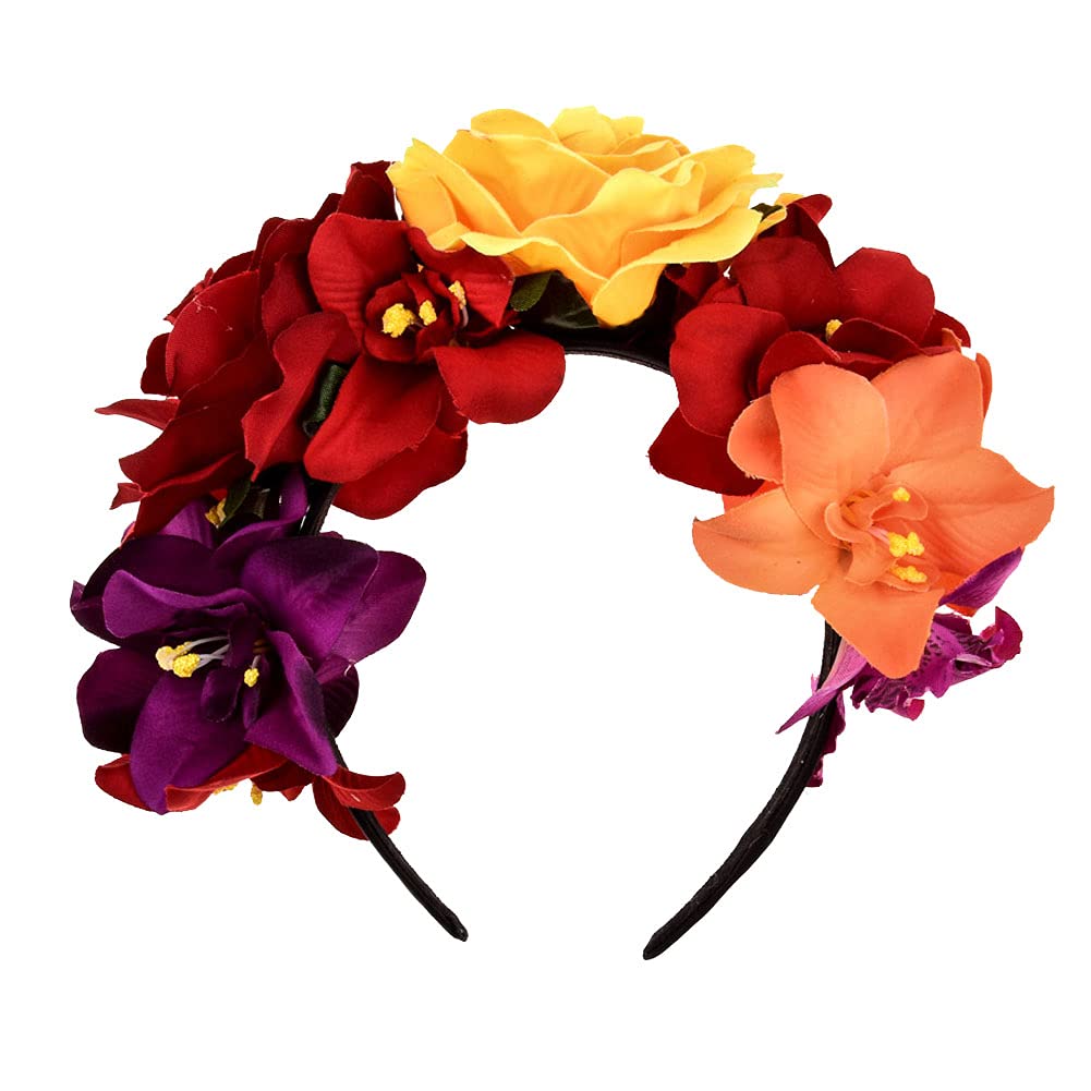 [Australia] - Bohemia Floral Headband Rose Flower Crown Mexican Headpiece Day of the Dead Flower Crown Hair Accessories for Cosplay Carnival Party Beach Party Vacation 