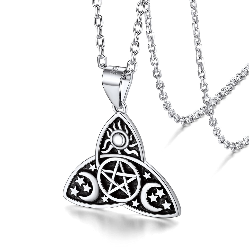 [Australia] - Silvora Sterling Silver Wicca Jewelry for Women Triple Moon Goddess Pendant Necklace with Delicate Packaging Can Engrave Silver-trinity Pentacle 