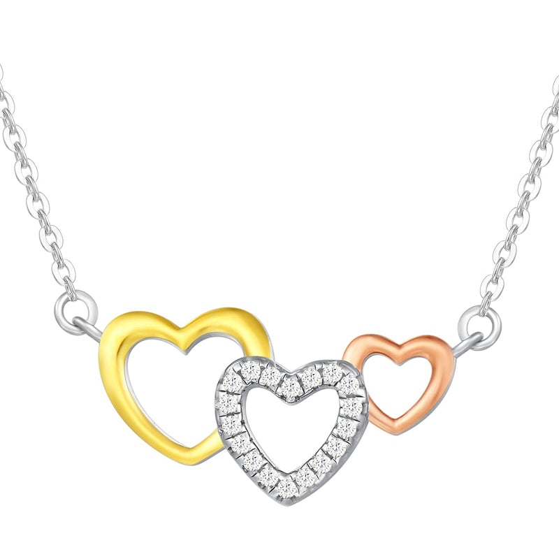 [Australia] - FANCIME 925 Sterling Silver Triple Love Heart Pendant Necklace with Cubic Zirconia Fine Jewellery Gifts for Mom Women Girls,16+ 2" Extender Multi Color 