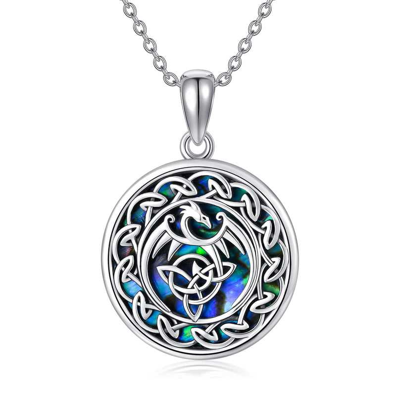 [Australia] - Celtic Knot and Dragon Pendant Necklace Sterling Silver Abalone Shell Dragon Gifts for Women Men Girls 