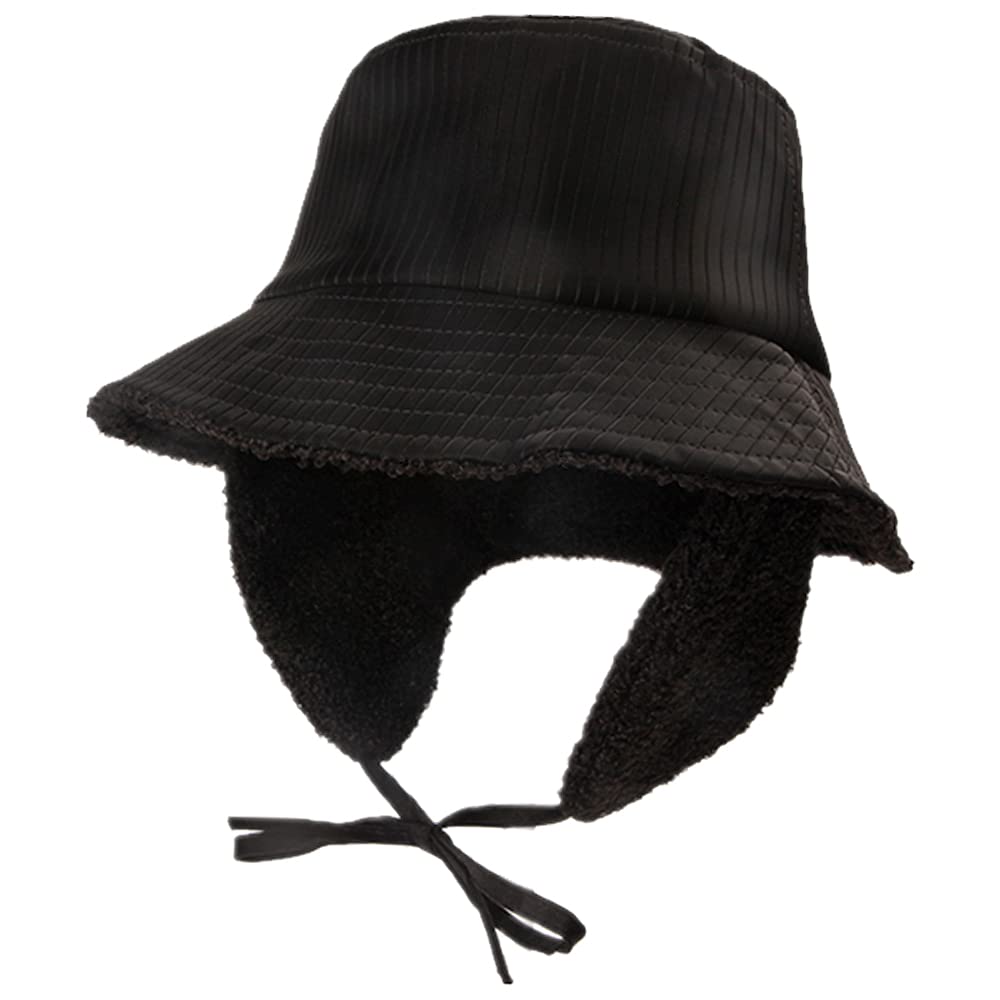 [Australia] - Winter Bucket Hats for Women Girls with Ear Flaps Warm Cloche Fisherman Caps PU Velvet Black 