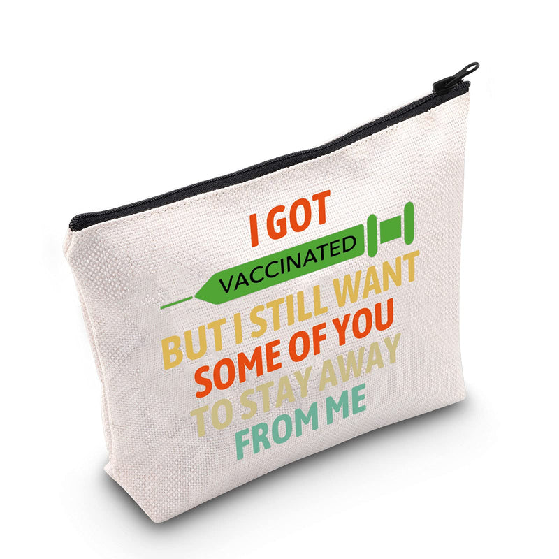 [Australia] - LEVLO Funny Social Distancing Cosmetic Make Up Bag Social Distancing Gift I Got Vaccinated But I Still Want You To Stay Away From Me Makeup Zipper Pouch Bag For Friend Family, Stay Away From Me, 