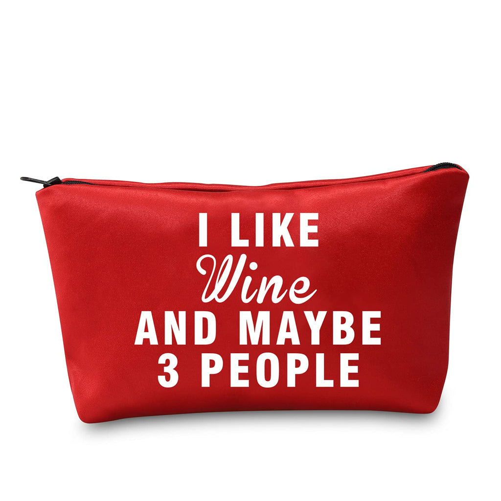 [Australia] - LEVLO Wine Lovers Cosmetic Make Up Bag Wine Inspired Gift I Like Wine and Maybe 3 People Red Makeup Zipper Pouch Bag For Women Girls, I Like Wine, 