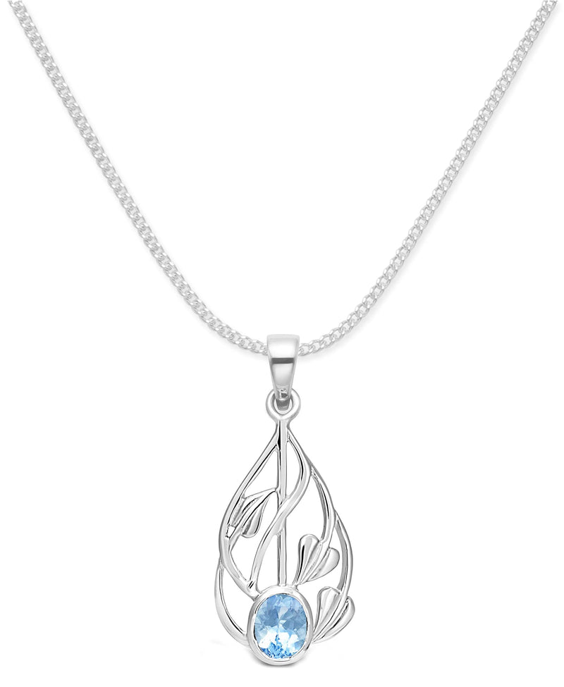 [Australia] - Heather Needham Sterling Silver Blue Topaz Rennie Mackintosh Necklace on 40cm (16 inch) chain - SIZE 23mm x 11mm. Luxury Branded Gift Boxed 8387BT/16 