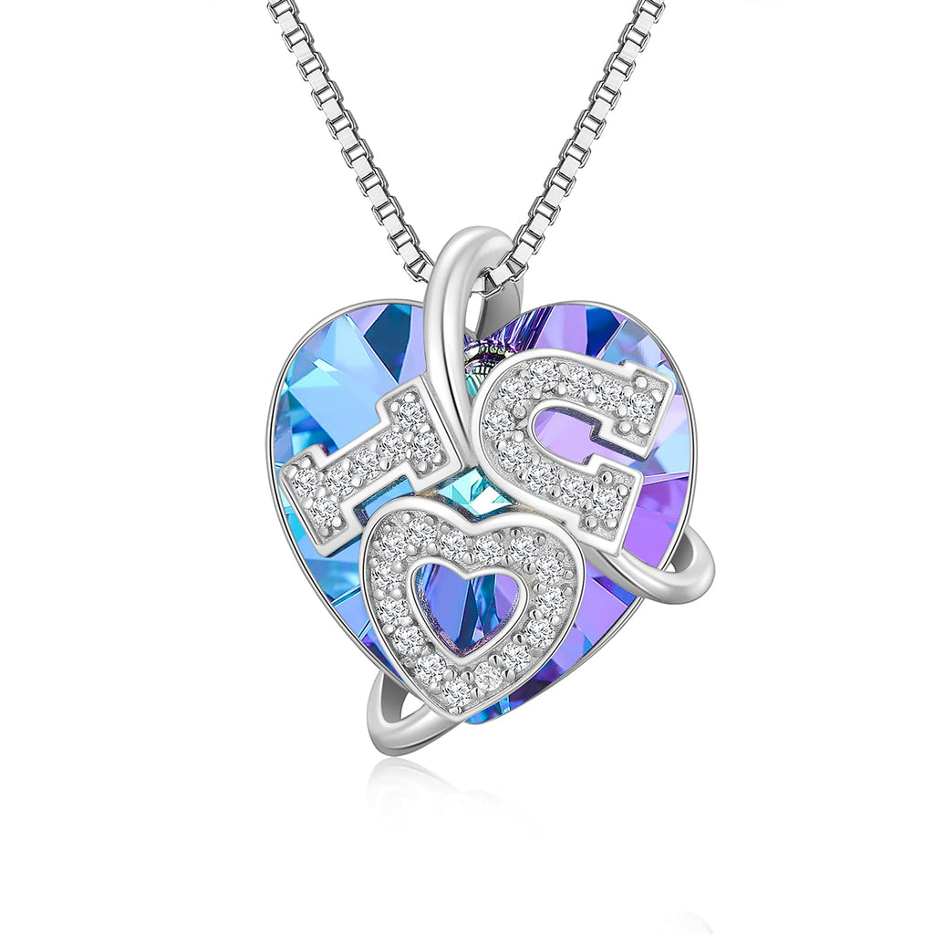 [Australia] - URONE I Love You Necklace Sterling Silver Heart Pendant with Rainbow Crystal I Love You Jewellery Gifts for Women Mum Girlfriend Daughter Her 