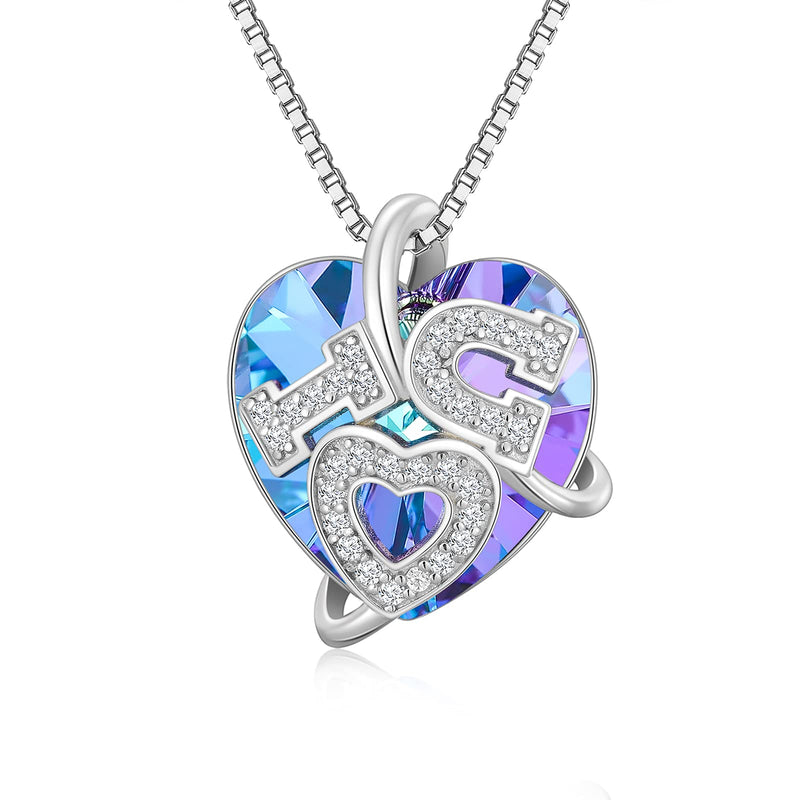 [Australia] - URONE I Love You Necklace Sterling Silver Heart Pendant with Rainbow Crystal I Love You Jewellery Gifts for Women Mum Girlfriend Daughter Her 