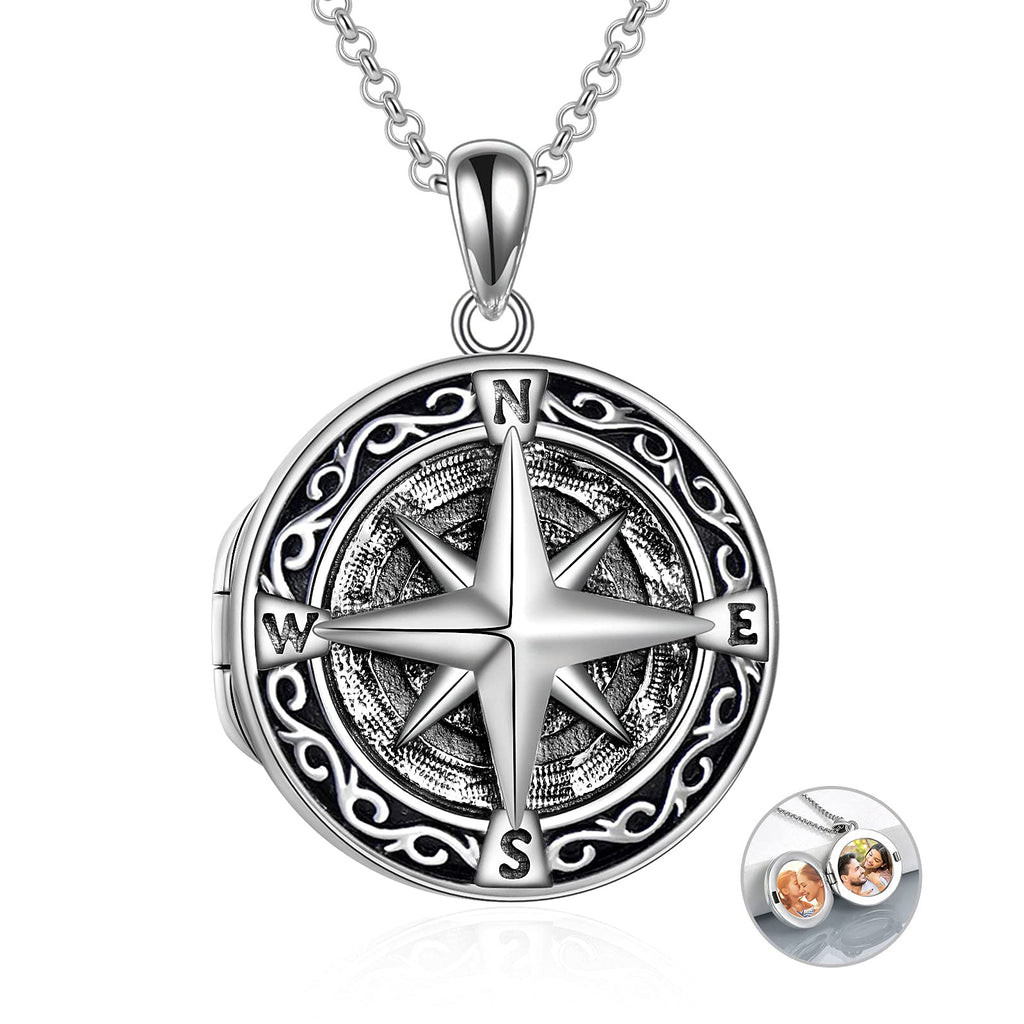 [Australia] - VONALA 925 Sterling Silver Compass Locket Necklace Wiccan Jewellery for Women Men 